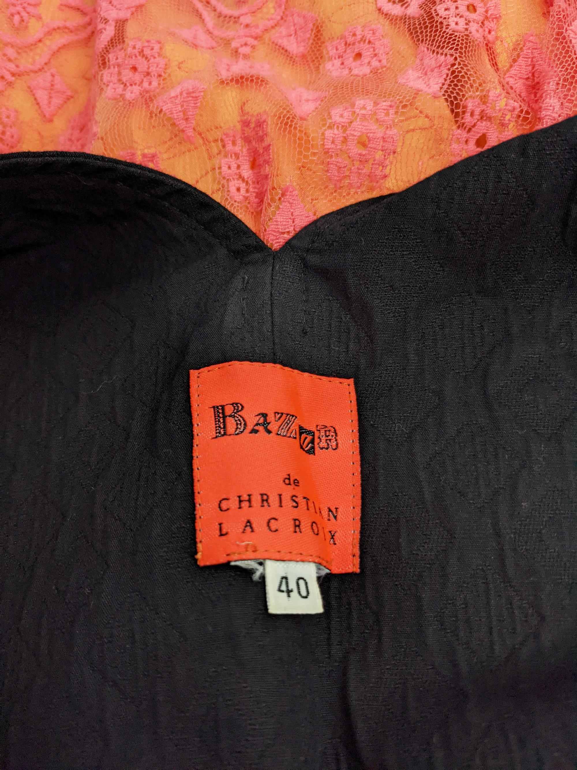 Christian Lacroix Bazar Vintage Black Apron & Coral Lace Dress, 1990s For Sale 4