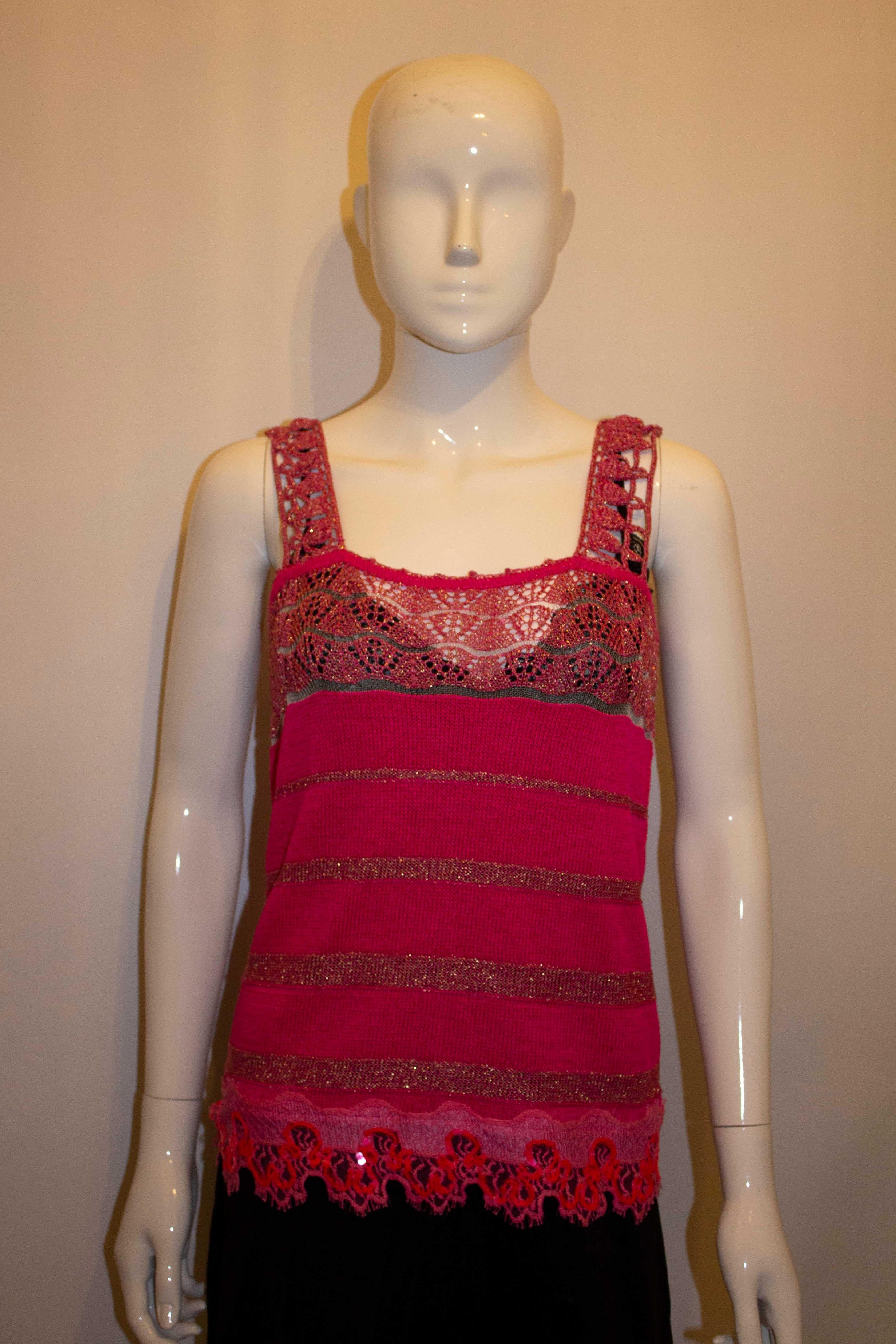 Christian Lacroix Bazzar Pink Cami and Cardigan In Good Condition For Sale In London, GB