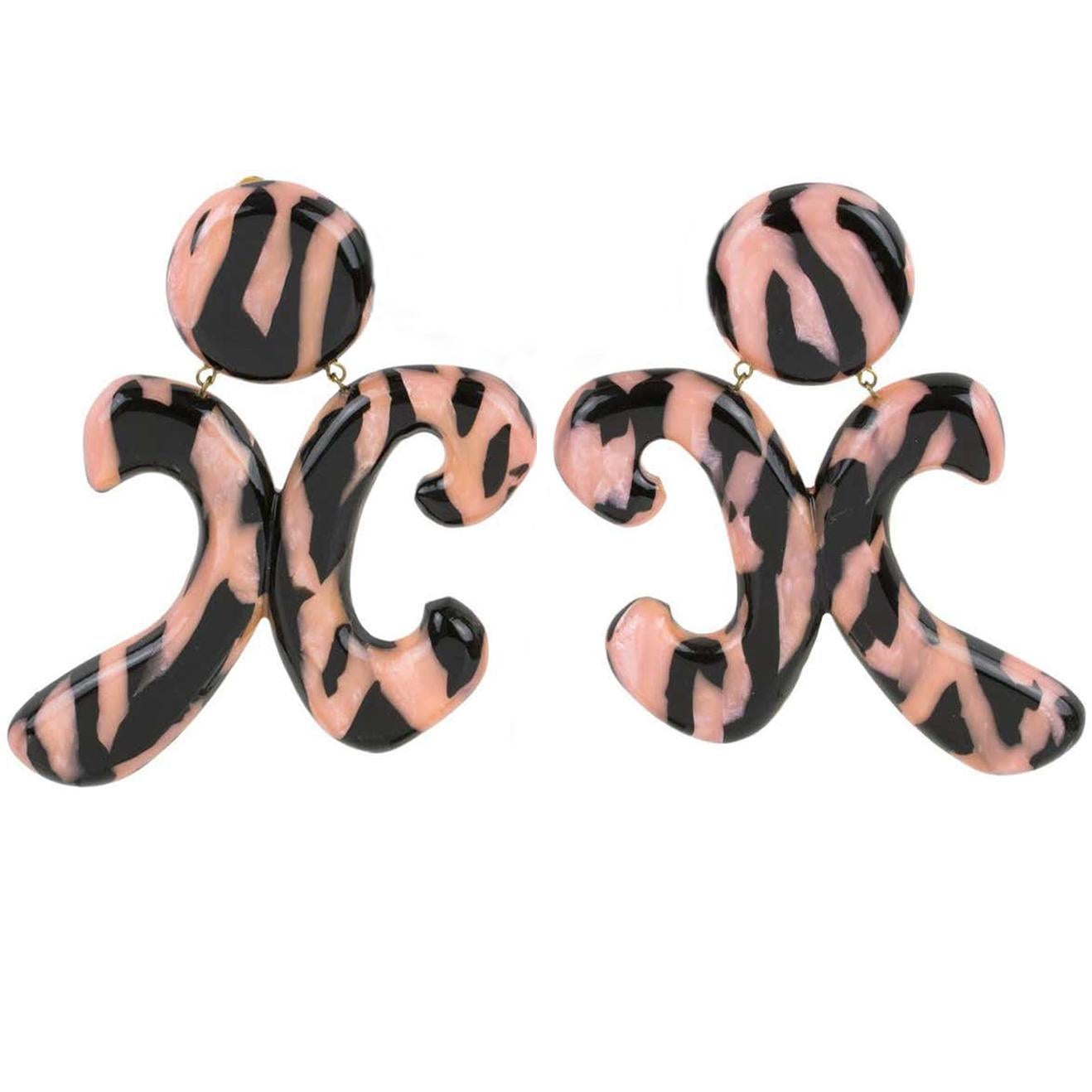 Modernist Christian Lacroix Bi-color Acrylic Drop Clip Earrings For Sale