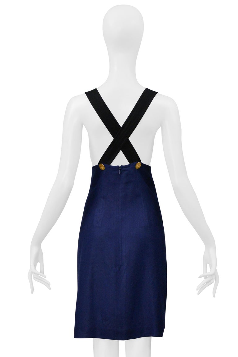 knee length dresses for ladies Christian Lacroix Black and Blue Linen Dress with Gold Hardware & Slit