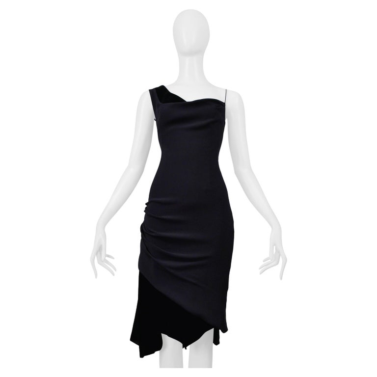 Christian Lacroix Black Asymmetrical Strap Dress With Velvet Insets
