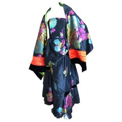 Christian Lacroix Black Brocade Evening Dress with Matching Large Shawl, 1980s