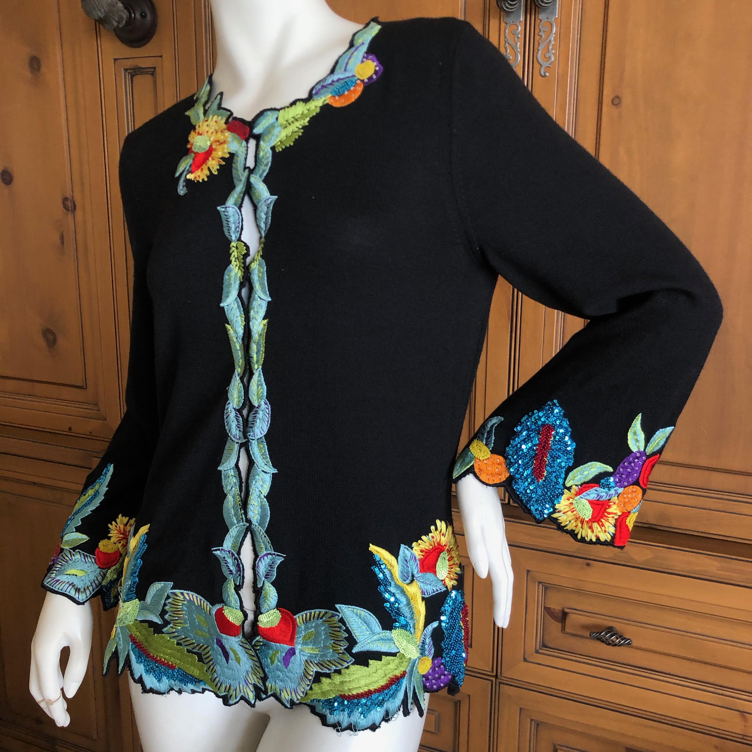 Christian Lacroix Black Cashmere Sweater with Exuberant Floral Embroidery For Sale 4