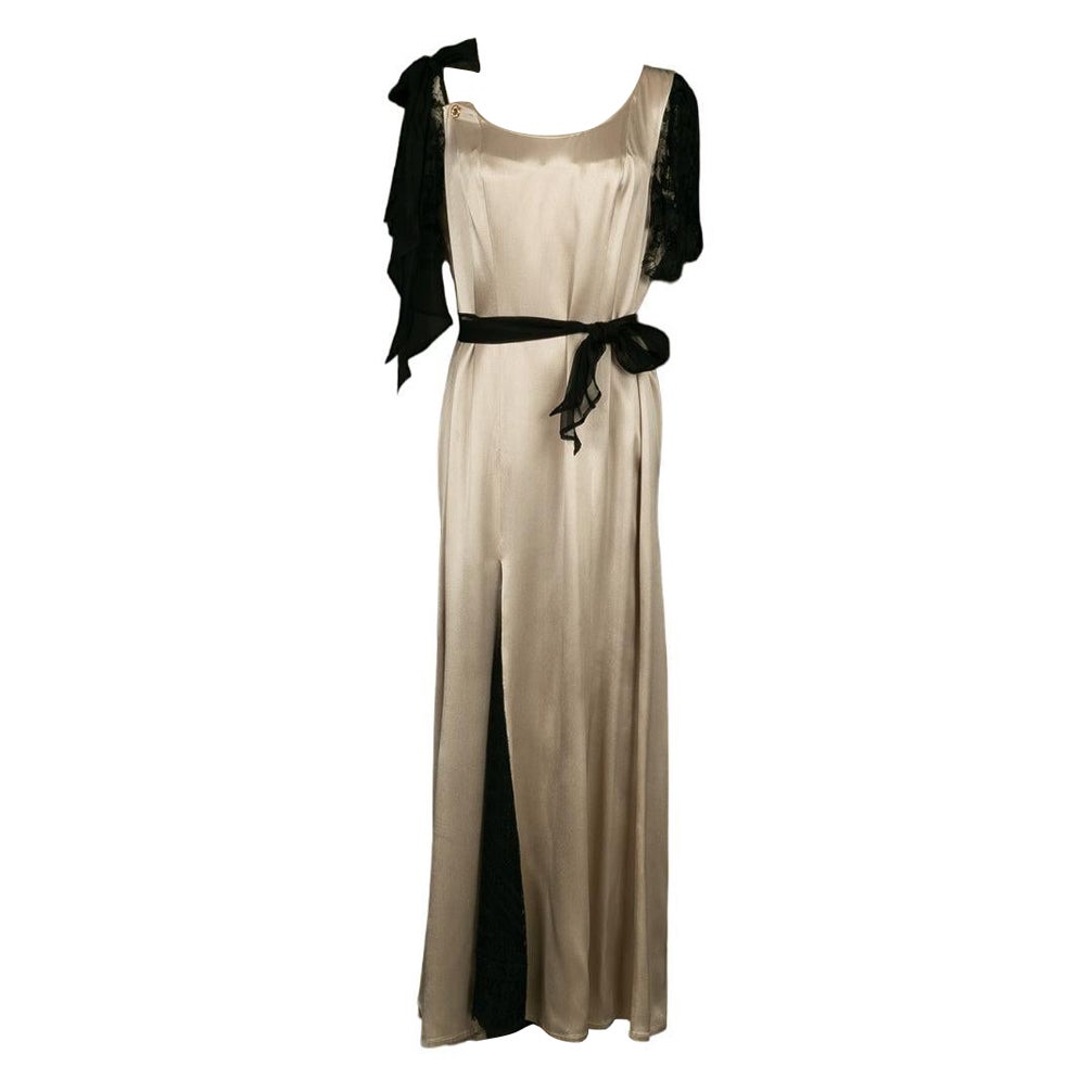 Christian Lacroix - Vestito nero in raso e pizzo in vendita