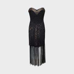 Christian Lacroix Black Lace Bustier Dress with Fringe, Circa 1990