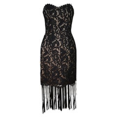Christian Lacroix, abito bustier in pizzo nero con frange, CIRCA 1990