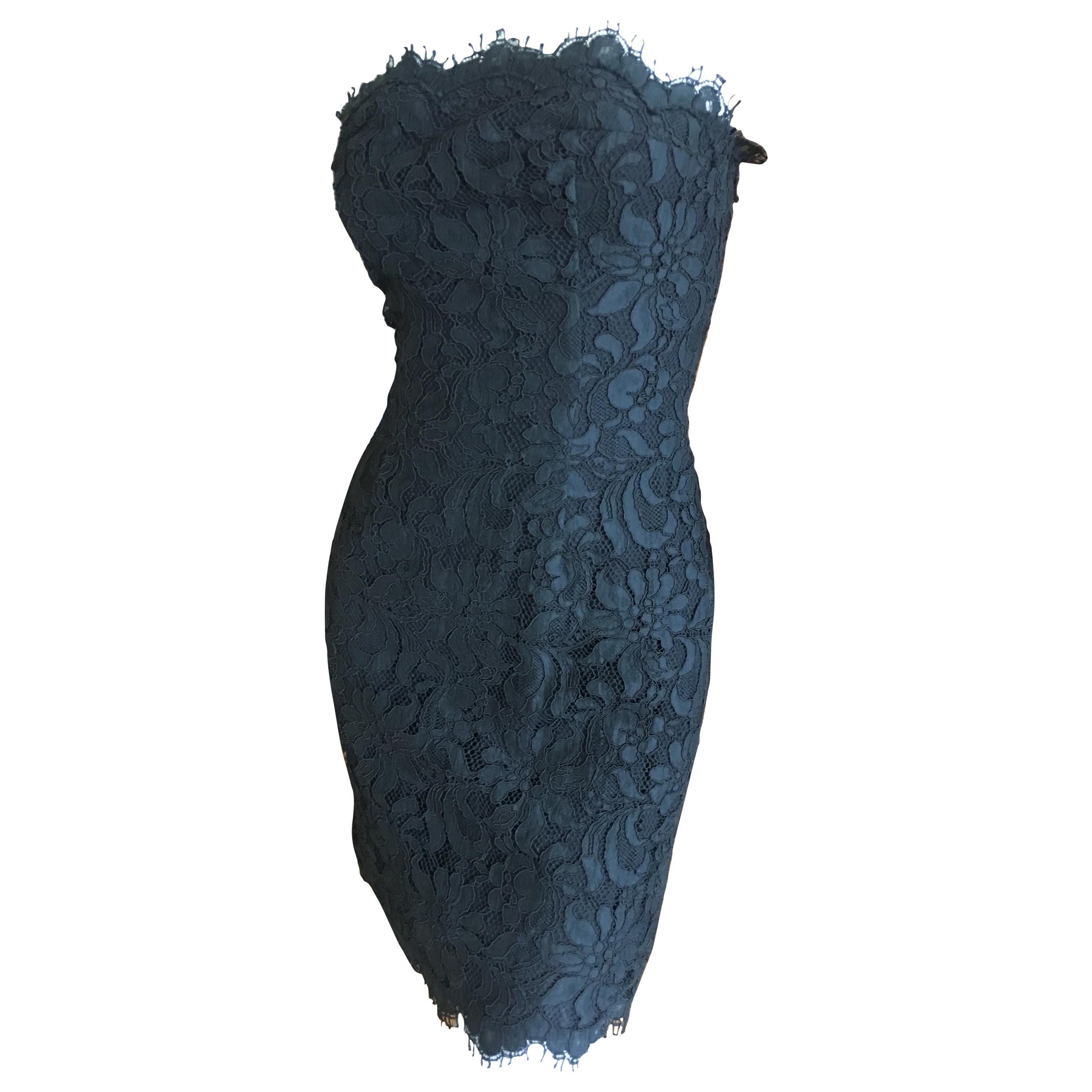 Christian Lacroix Black Lace Strapless Mini Dress XS For Sale