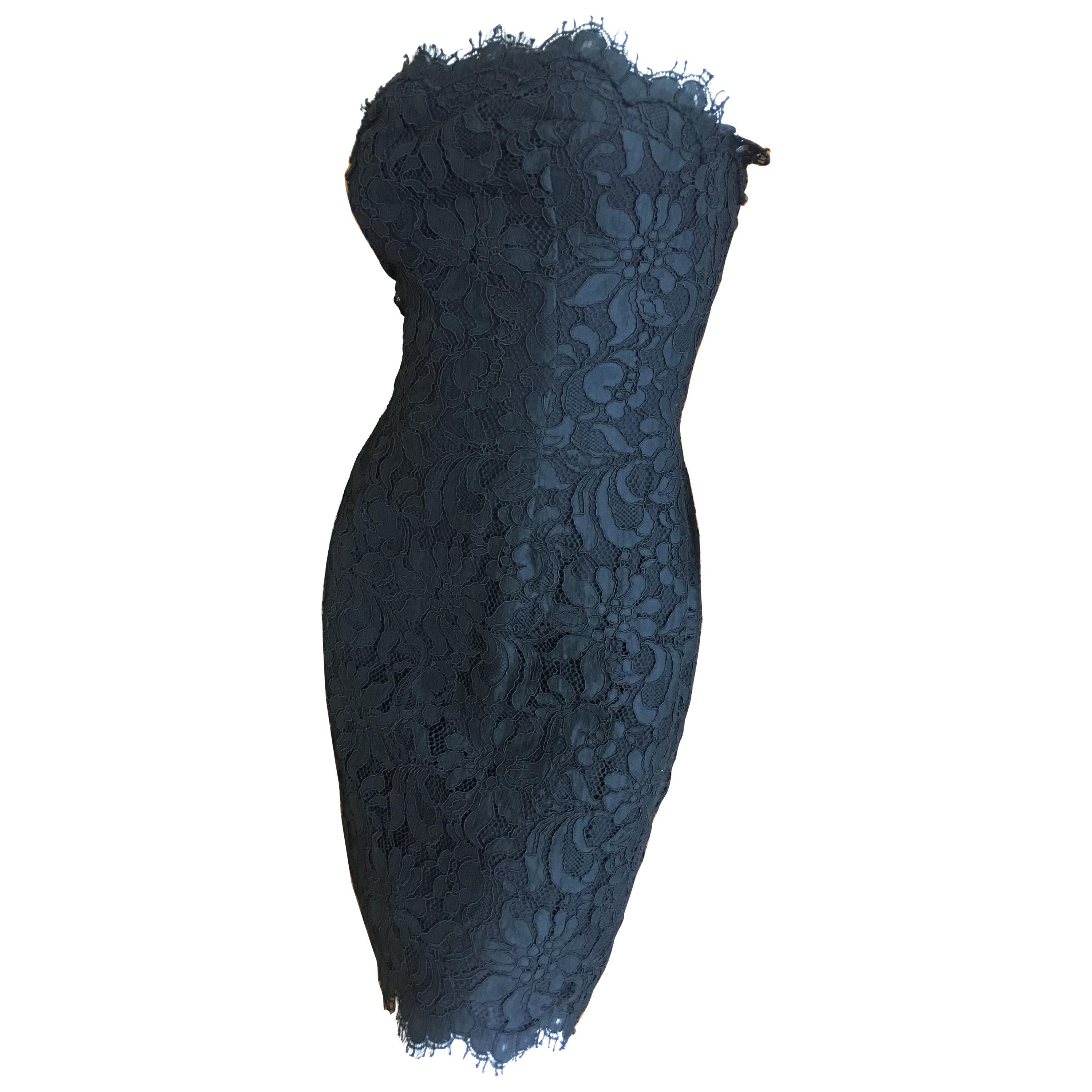 Christian Lacroix Black Lace Strapless Mini Dress XS