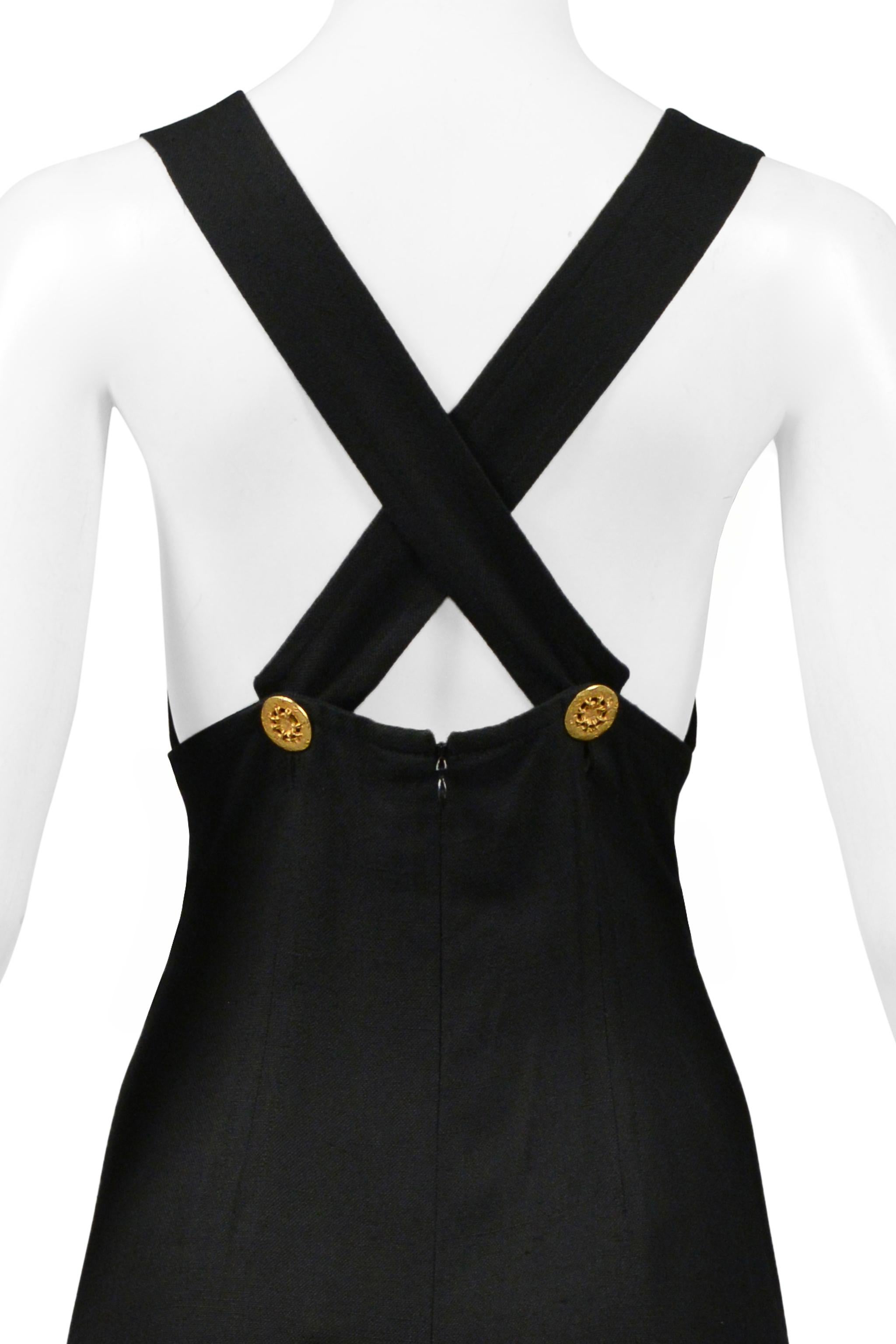 Christian Lacroix Black Linen Dress With Gold Tone Hardware & Dramatic Slit 1