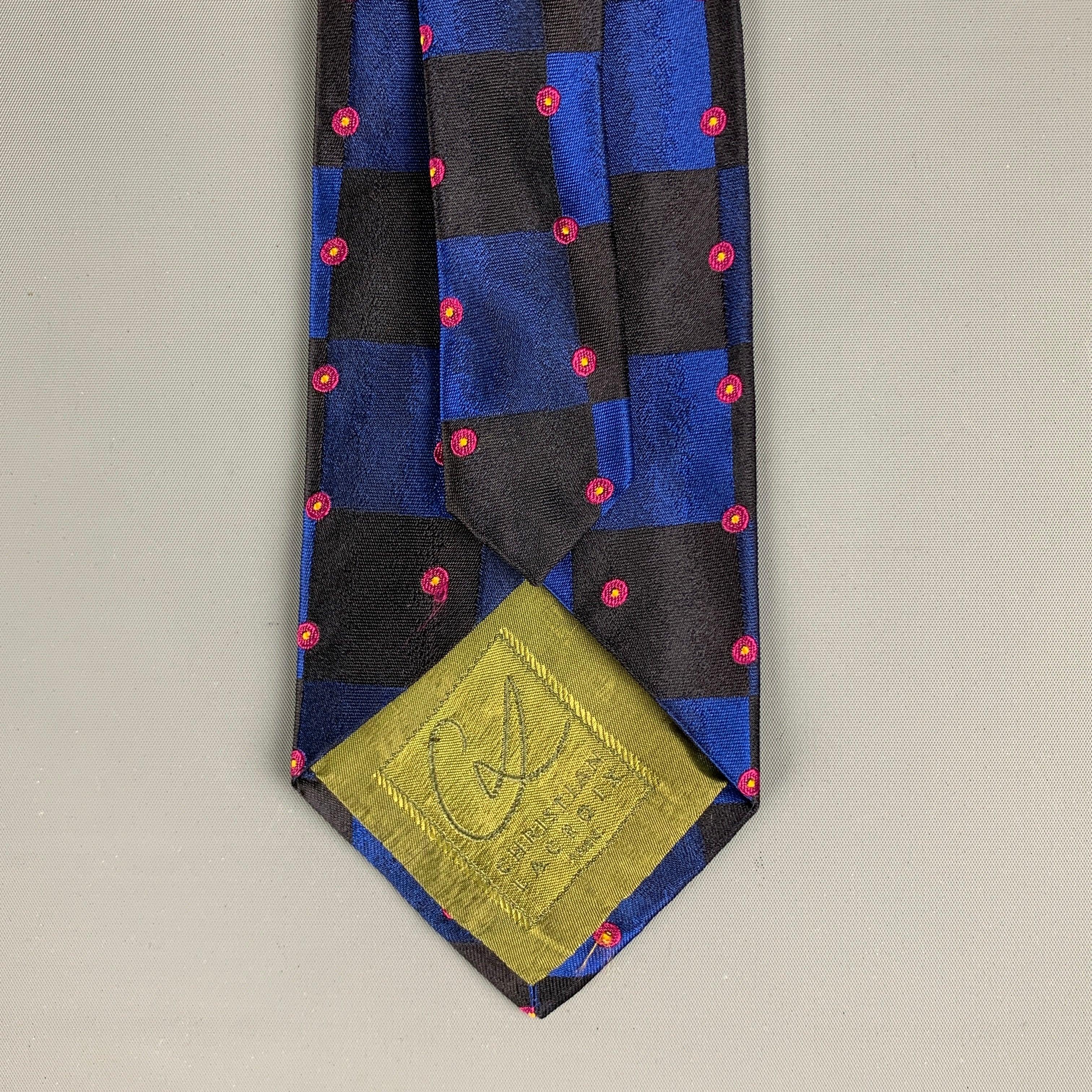 Men's CHRISTIAN LACROIX Black Navy Checkered Silk Tie