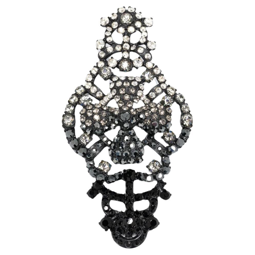 Christian Lacroix Black Rhinestone-Embellished Skull Brooch For Sale