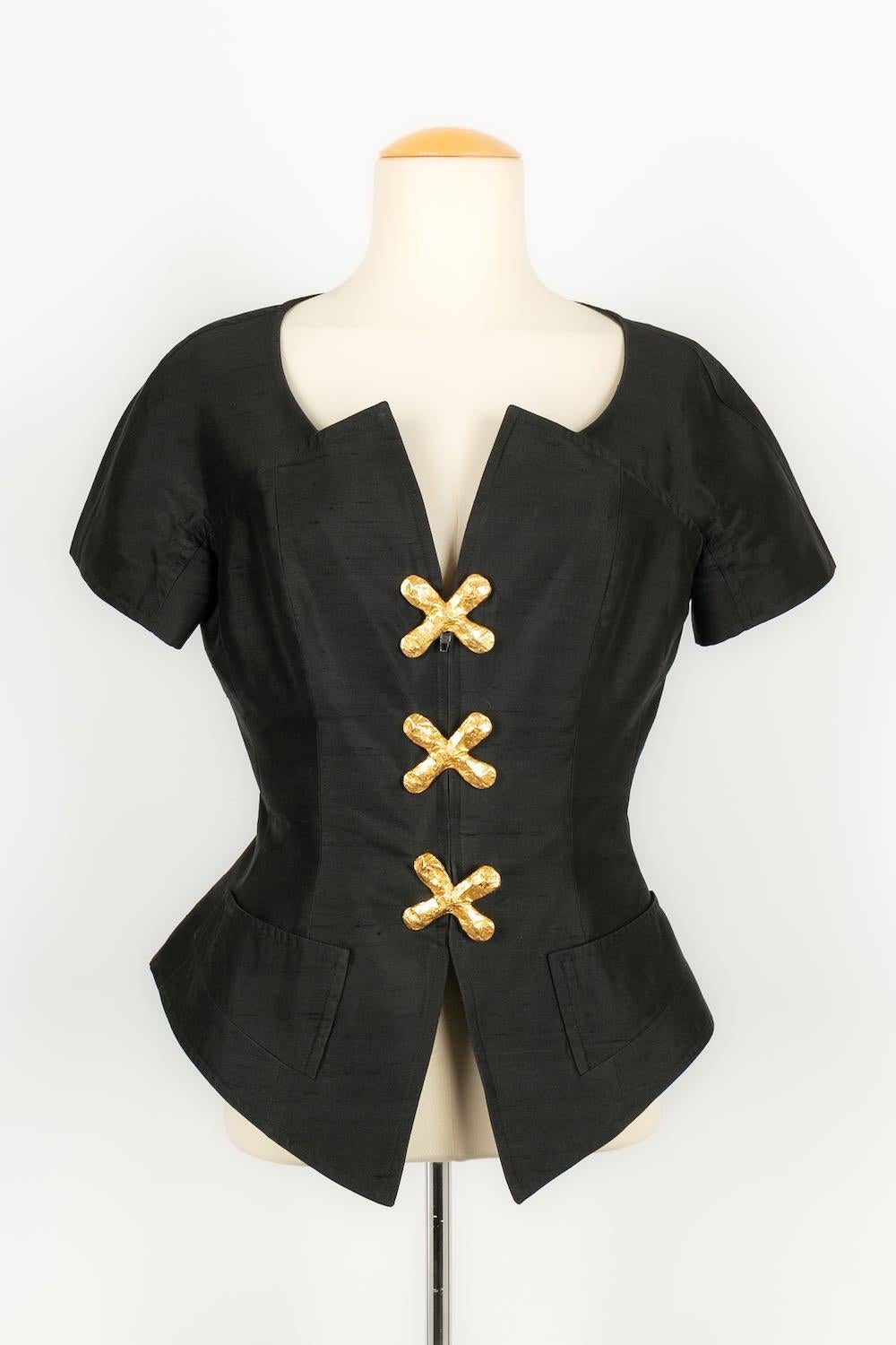 Christian Lacroix Black Silk and Hammered Gold Metal Buttons Ensemble For Sale 1