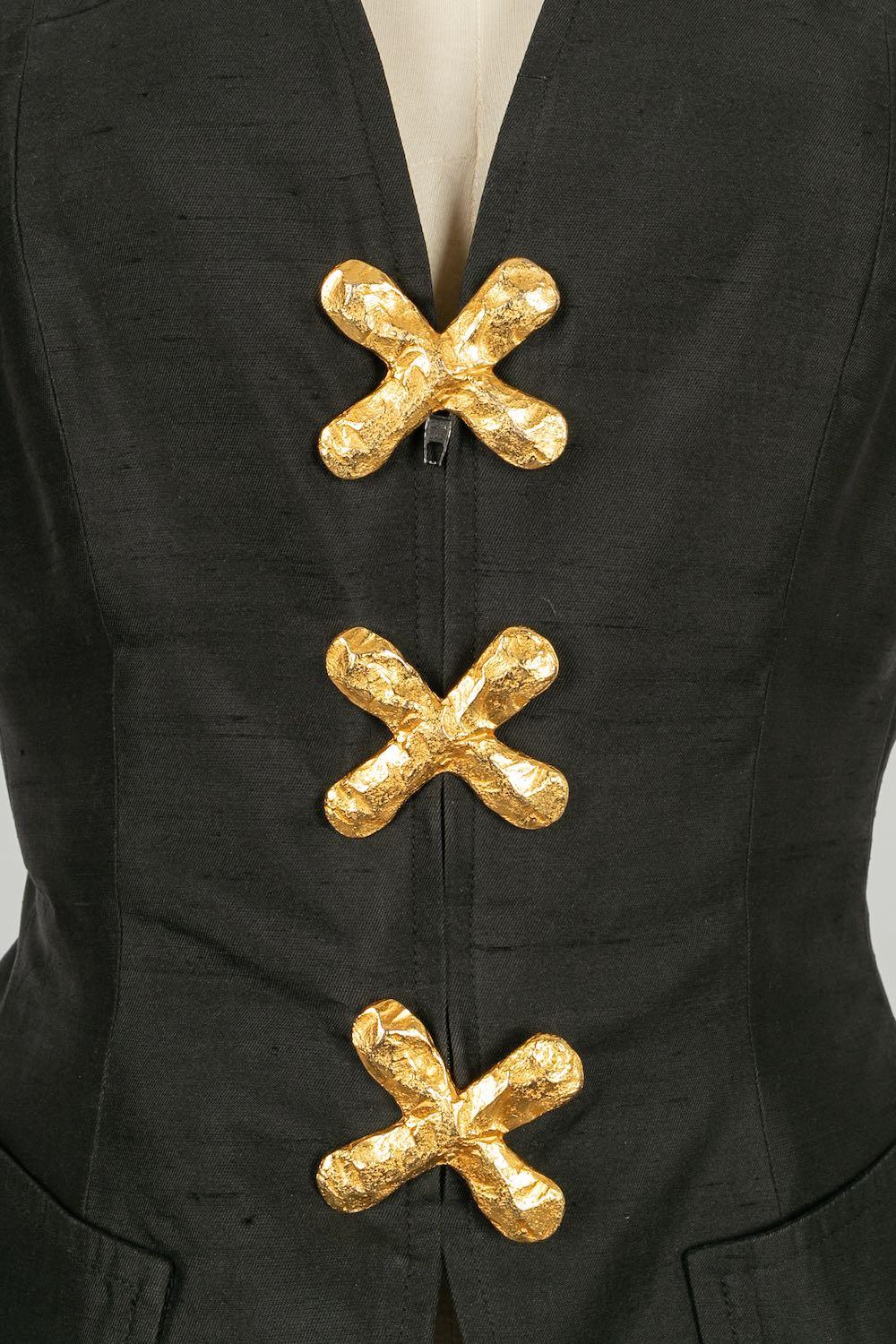 Christian Lacroix Black Silk and Hammered Gold Metal Buttons Ensemble For Sale 2
