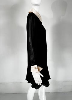 Christian Lacroix - Robe en mousseline de soie noire avec col et poignets en soie blanc cassé