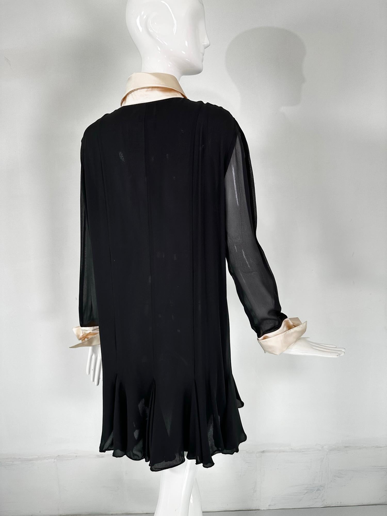 Women's Christian Lacroix Black Silk Chiffon Dress With Off White Silk Collar & Cuffs  For Sale