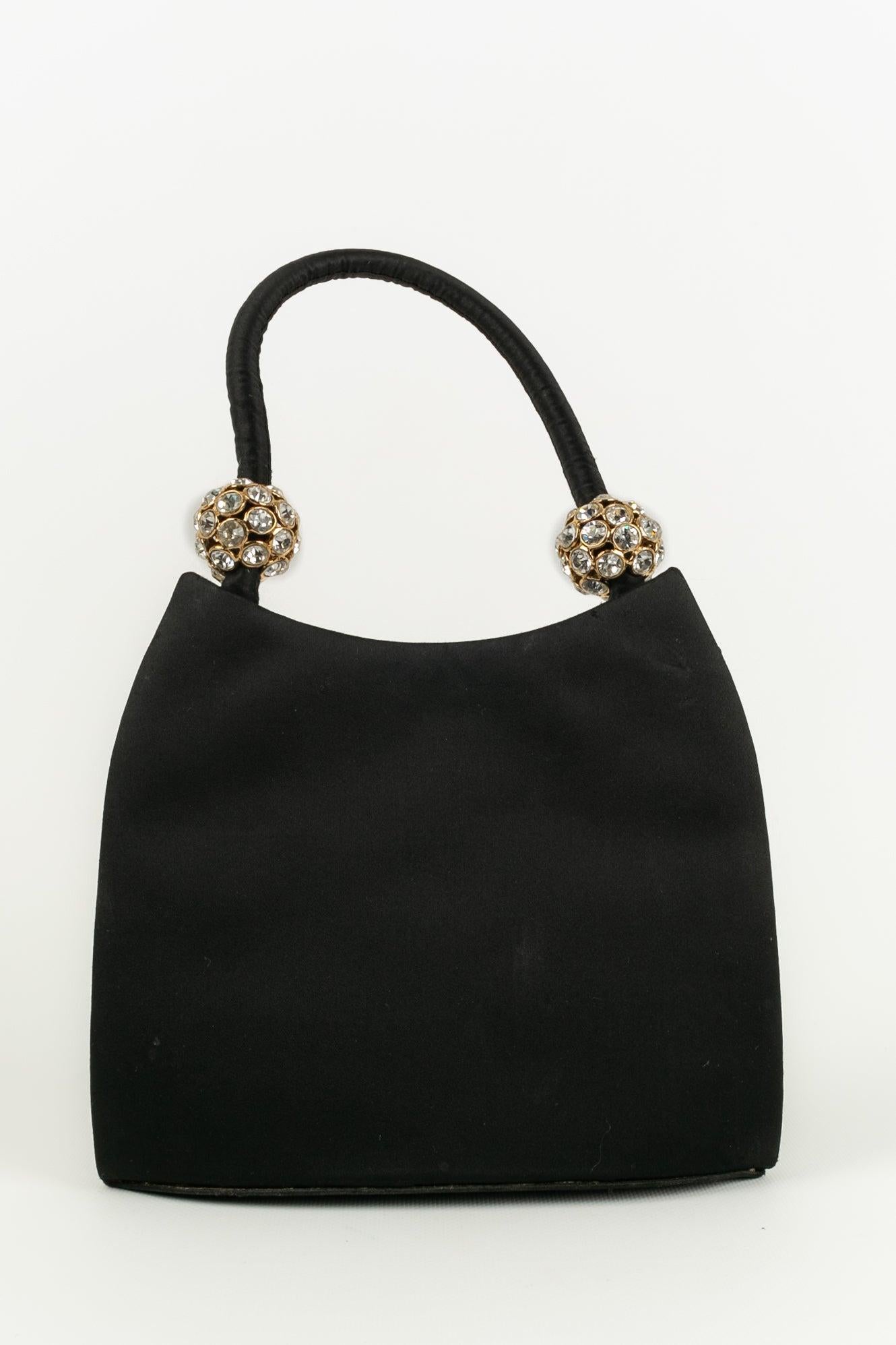 Nero Borsa Christian Lacroix in seta nera, metallo dorato e strass in vendita