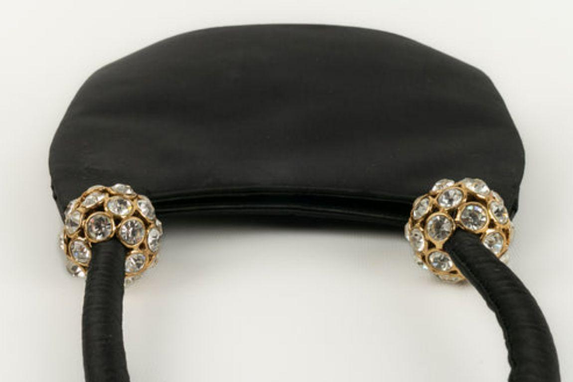Christian Lacroix Black Silk, Gold Metal and Rhinestone Bag For Sale 2