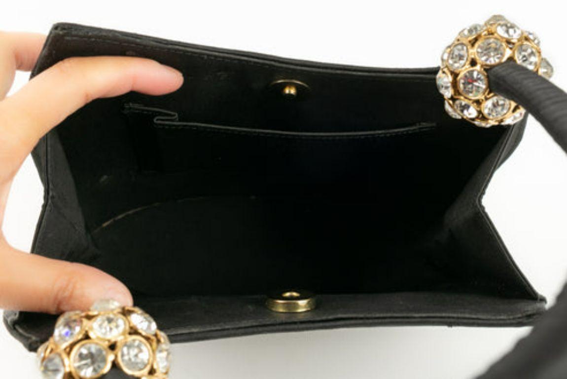 Christian Lacroix Black Silk, Gold Metal and Rhinestone Bag For Sale 4