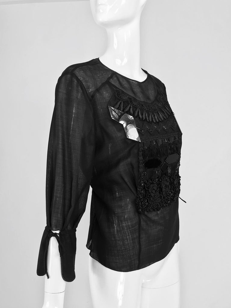 Christian Lacroix Black Silk Organza Embroidered Sequin Appliqued ...