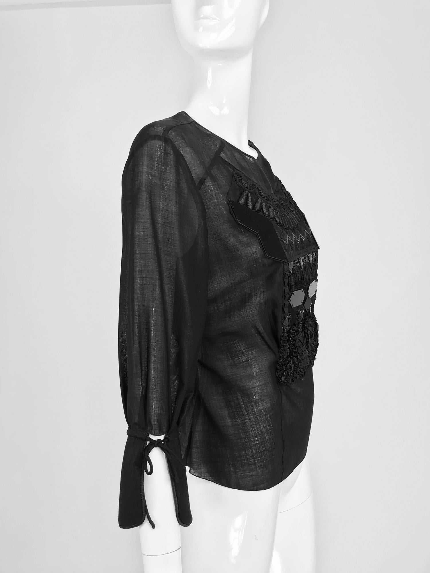 Christian Lacroix Black Silk Organza Embroidered Sequin Appliqued Blouse In Good Condition For Sale In West Palm Beach, FL