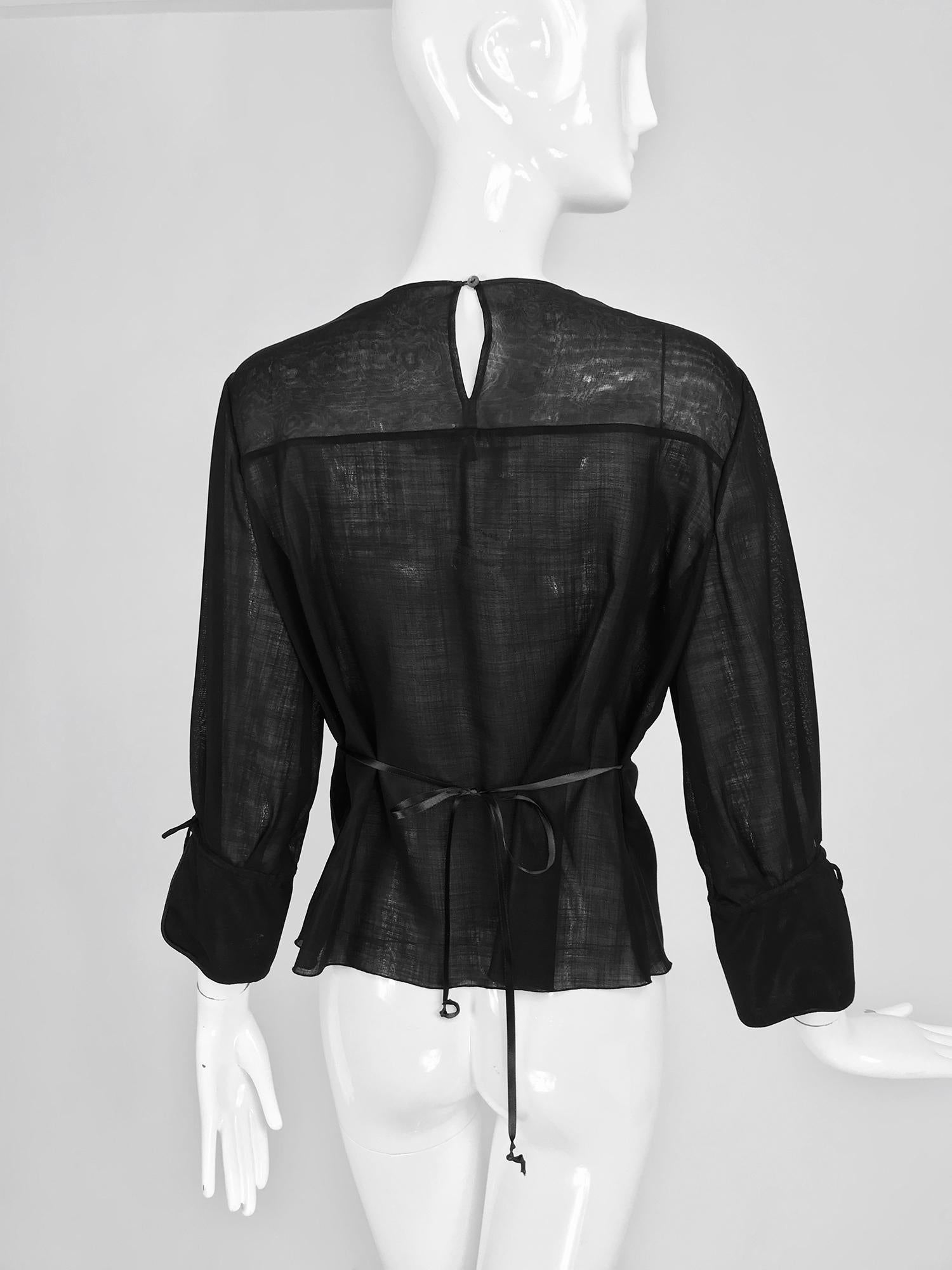 Christian Lacroix Black Silk Organza Embroidered Sequin Appliqued Blouse For Sale 2