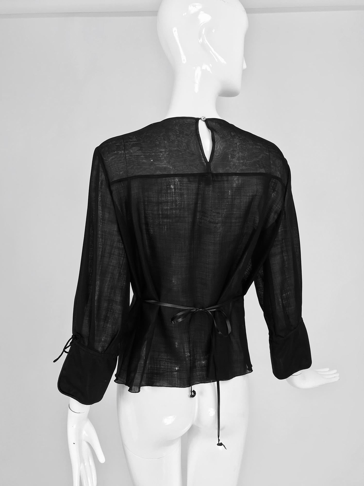 Christian Lacroix Black Silk Organza Embroidered Sequin Appliqued Blouse For Sale 3