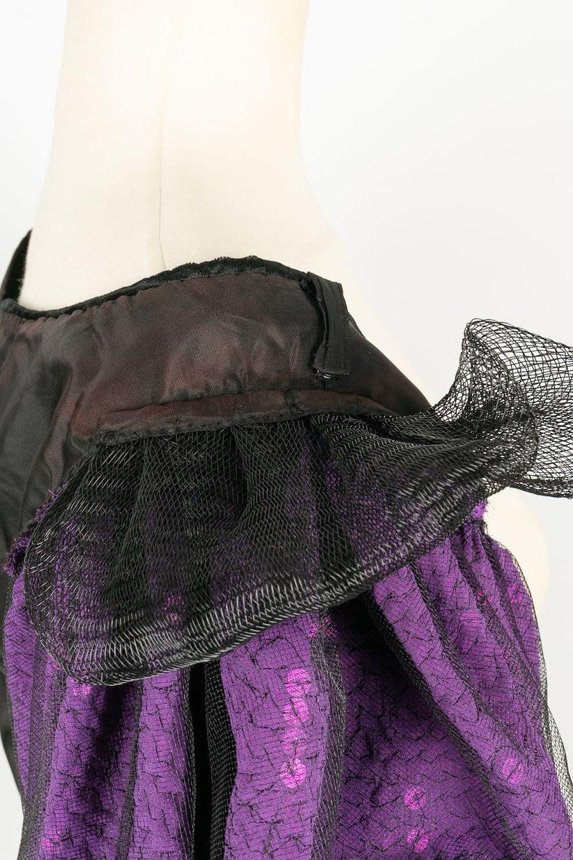 Christian Lacroix Black Silk Velvet Dress with Puffed Sleeves and Purple Sequins For Sale 3