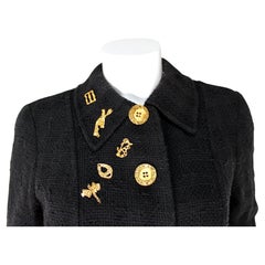 Christian Lacroix Black Tweed Blazer With Gold-Tone Embellishments circa 1990s