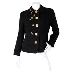 Christian Lacroix Black Tweed Blazer With Gold-Tone Embellishments circa 1990s