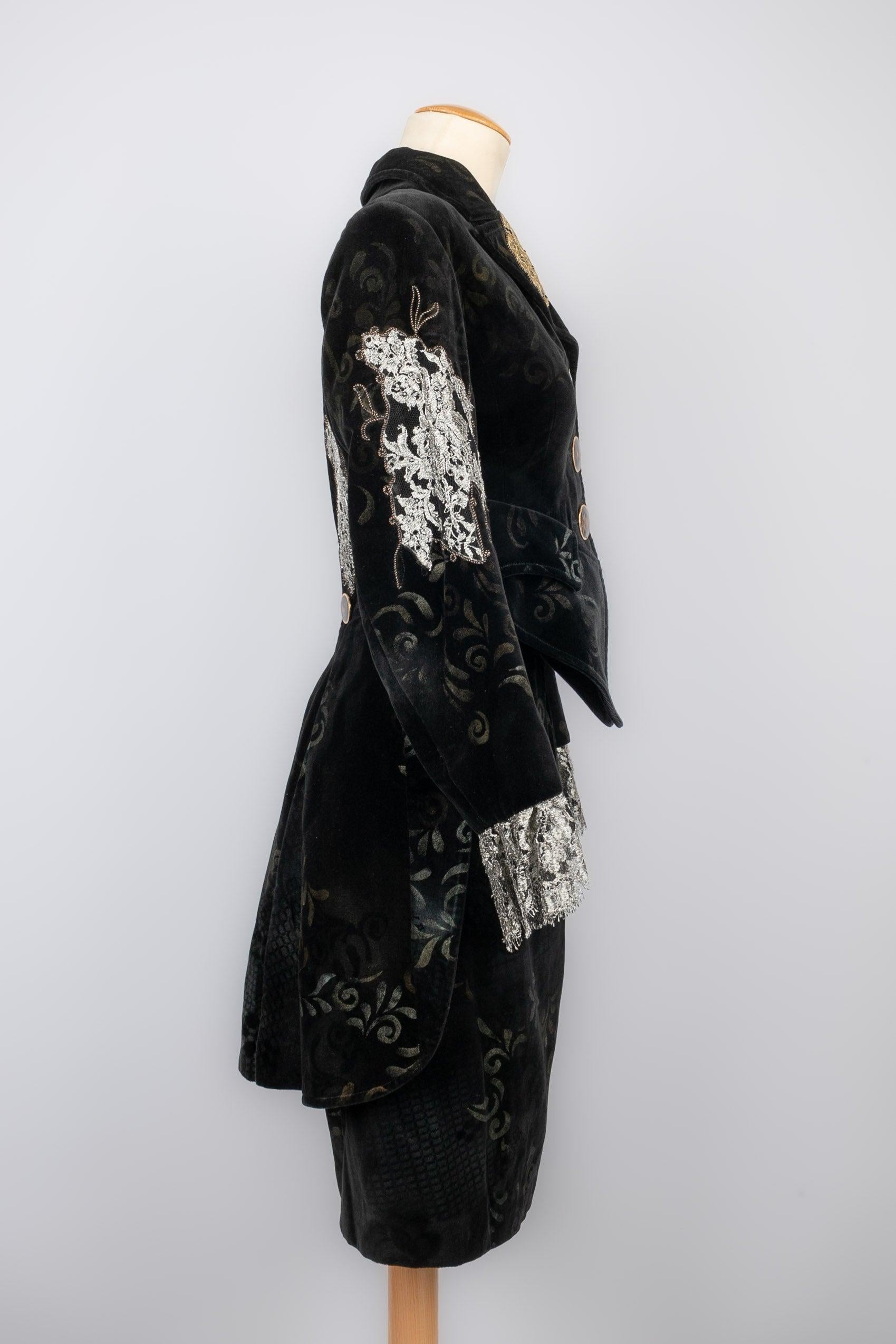 Women's Christian Lacroix Black Velvet Skirt Suit Sewn For Sale