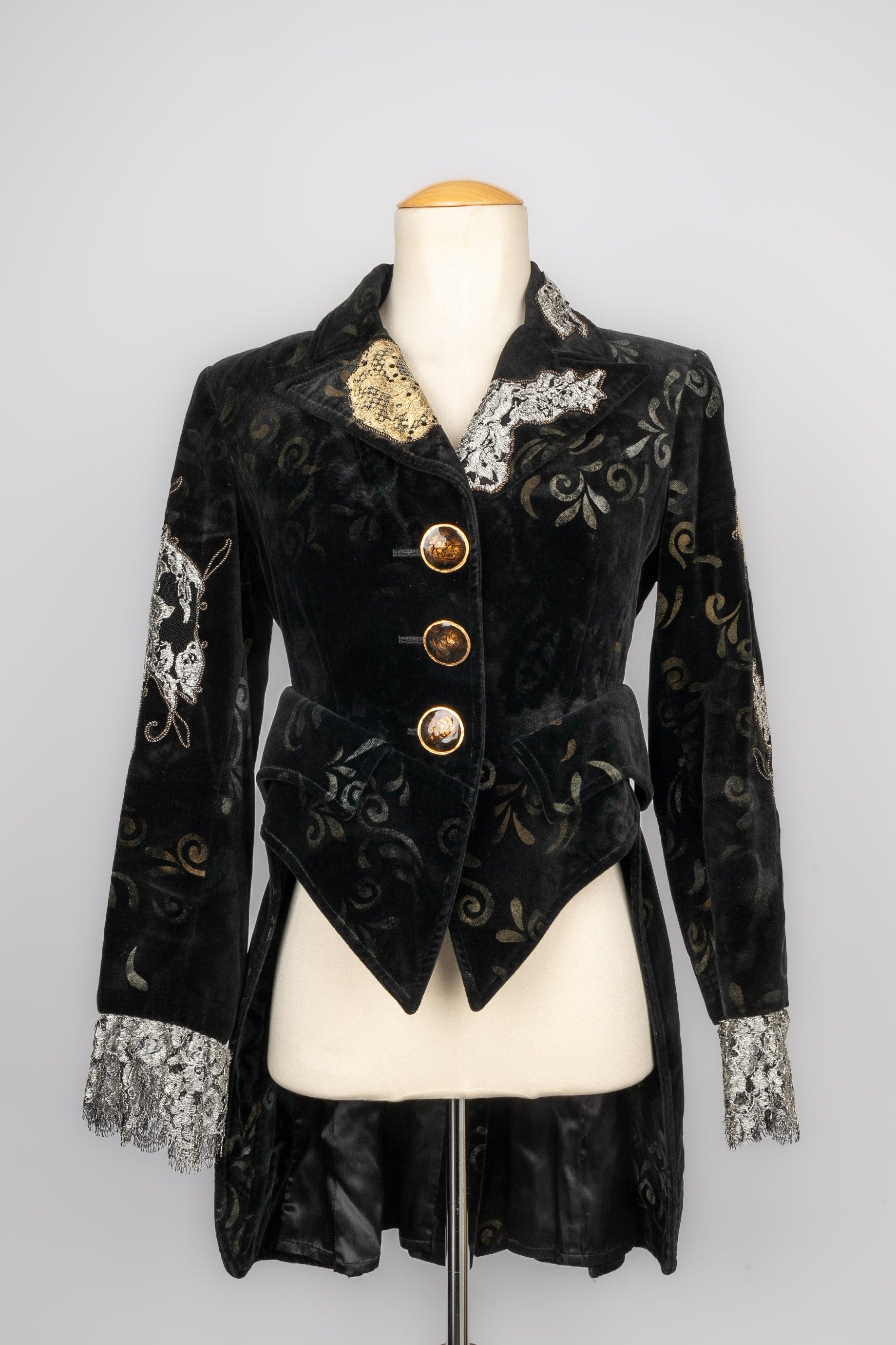 Christian Lacroix Black Velvet Skirt Suit Sewn For Sale 1