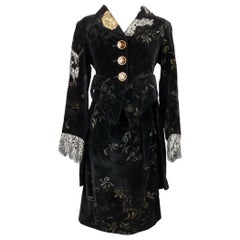 Christian Lacroix Traje Falda Terciopelo Negro Cosido