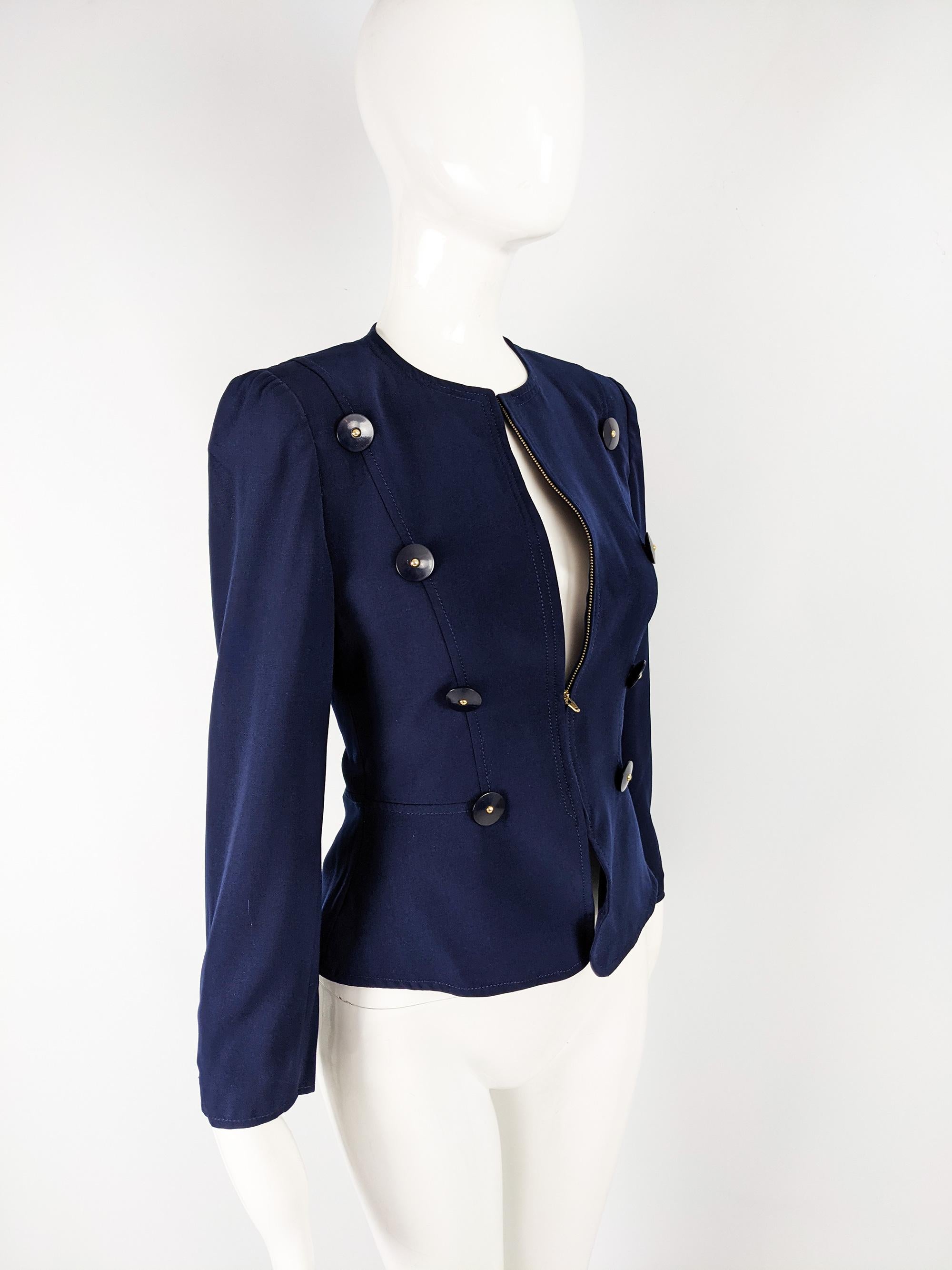 Black Christian Lacroix Blue Womens Fitted Wool Blazer