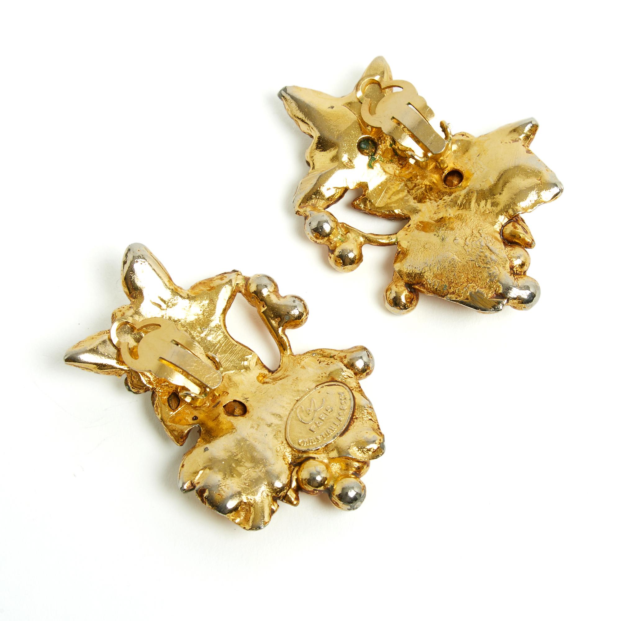 Christian Lacroix Boucles XL clip 1990s Golden Flowers Maxi Orecchini a clip In condizioni buone in vendita a PARIS, FR