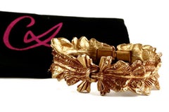 CHRISTIAN LACROIX Bow Ribbon Textured Pattern Rhinestone Clamper Cuff Bracelet