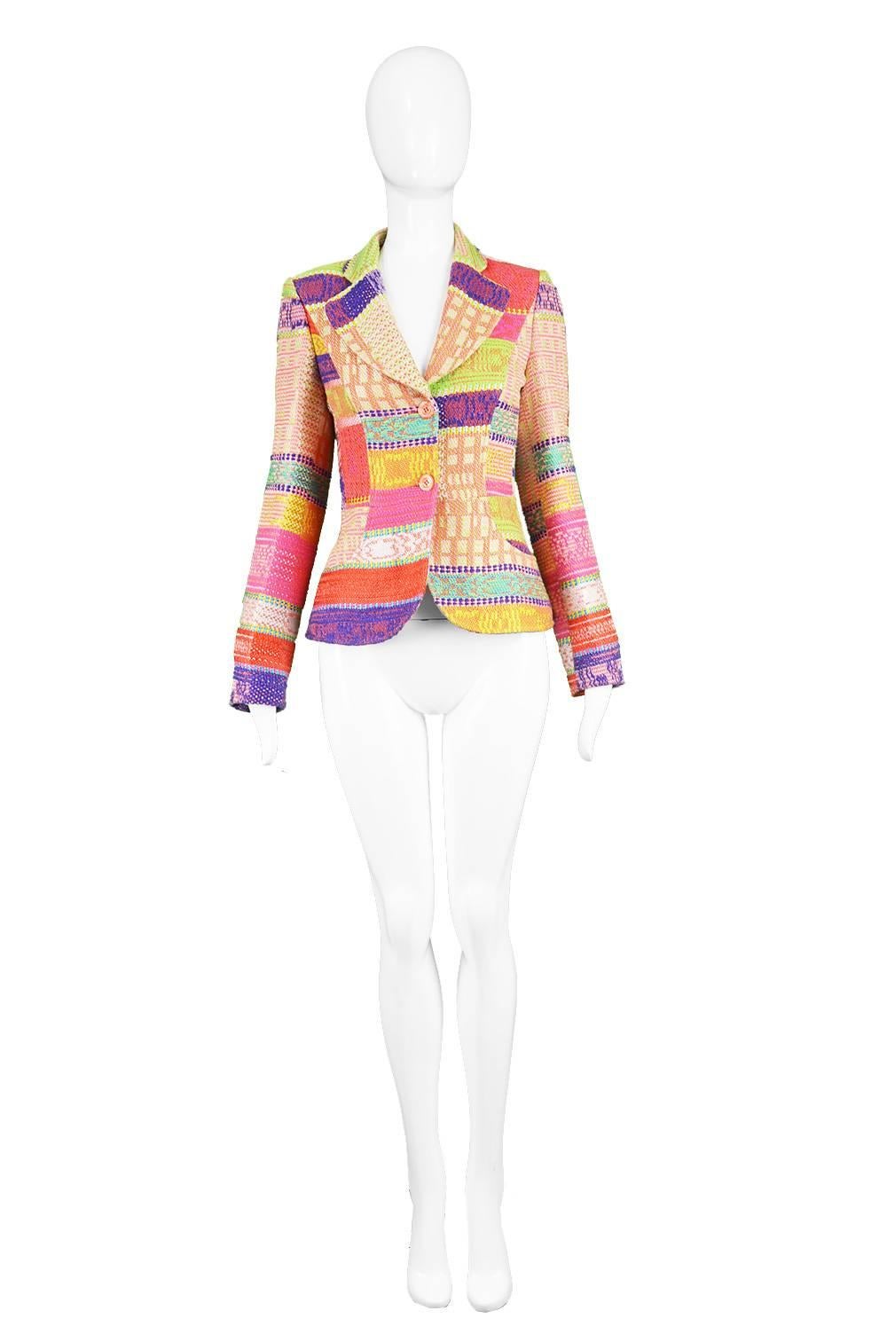 Christian Lacroix Brightly Multicolored Woven Patterned Women's Blazer Jacket

Size: Labelled EU 36 which is roughly a UK 8/ US 4. Please check measurements. 
Bust - 34” / 86cm (allow a couple of inches room for movement)
Waist - 26” / 66cm
Length