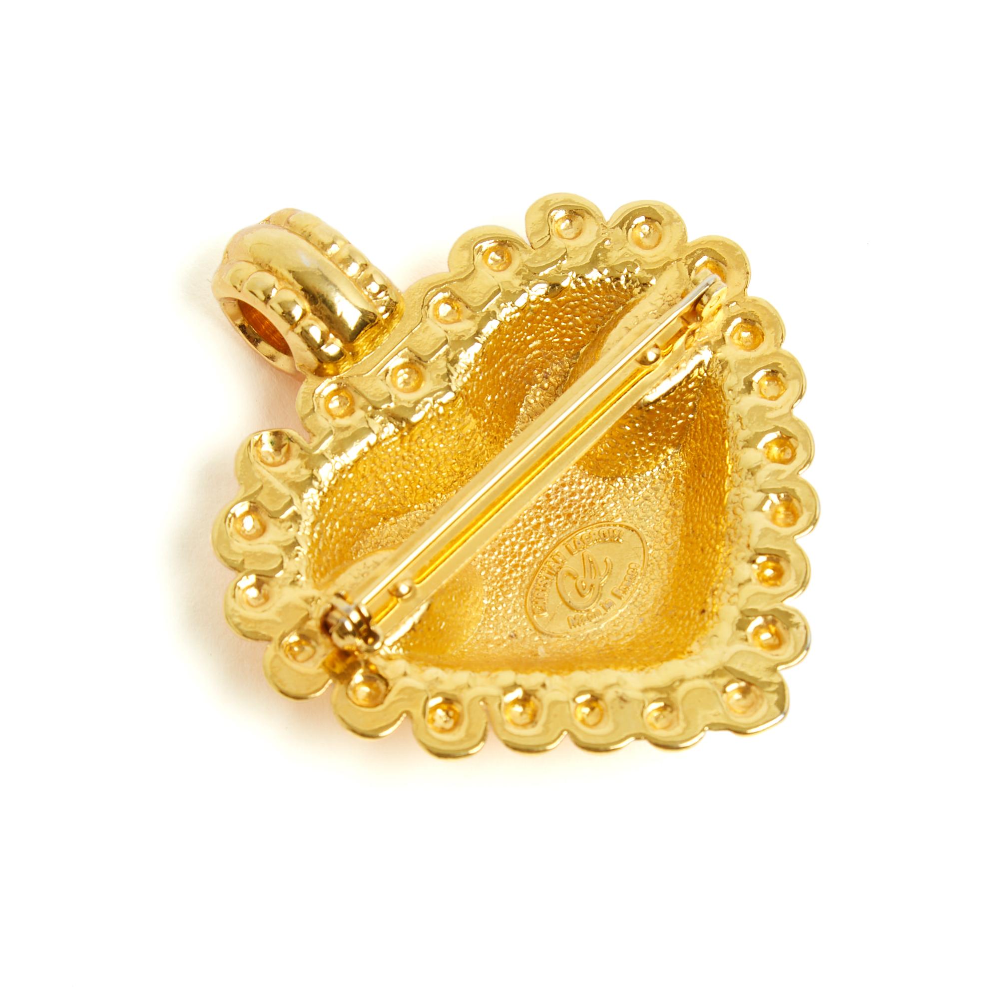 Christian Lacroix Broche Pendentif 1995s Iconic Golden Heart Pendant and Brooch In Excellent Condition For Sale In PARIS, FR