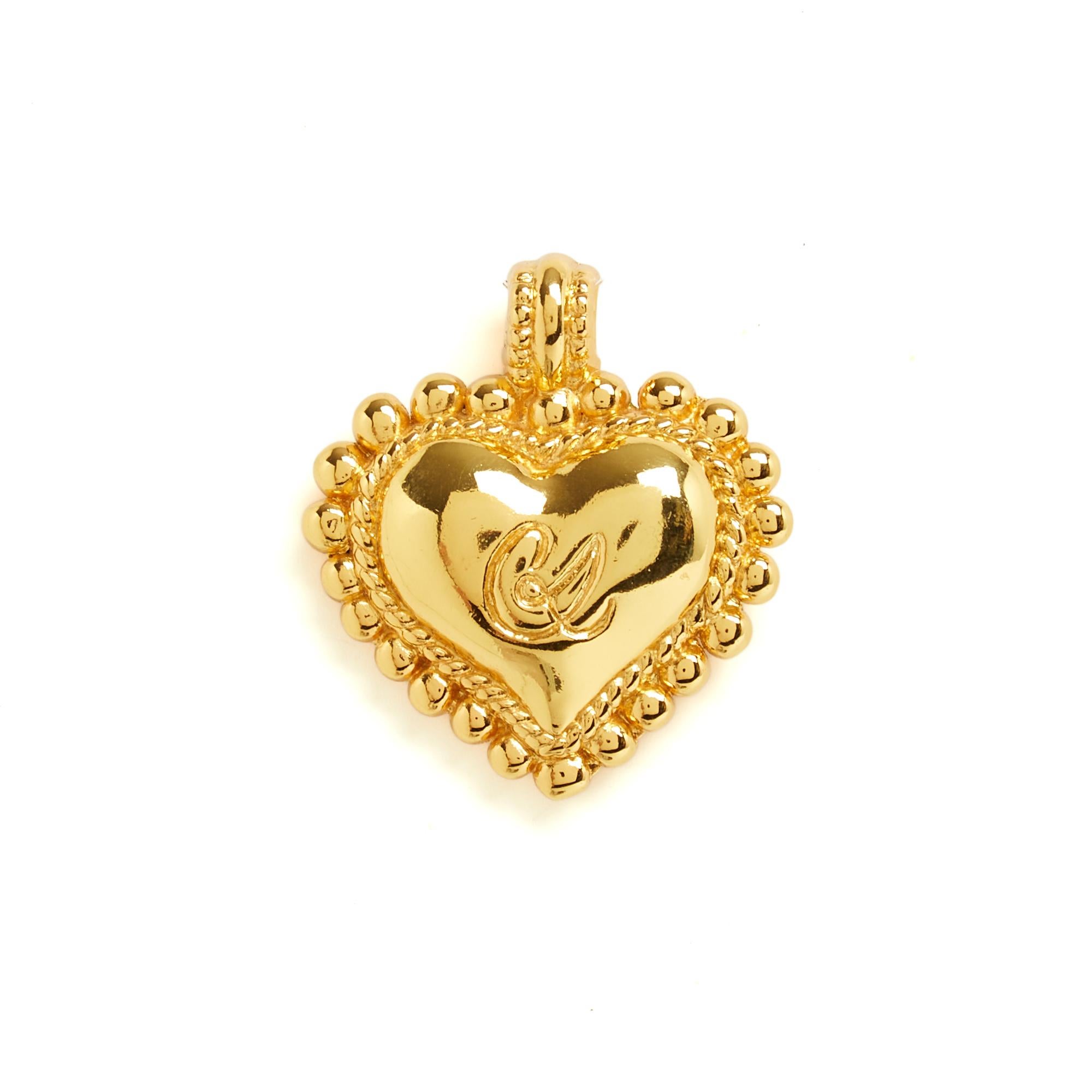 Women's or Men's Christian Lacroix Broche Pendentif 1995s Iconic Golden Heart Pendant and Brooch For Sale