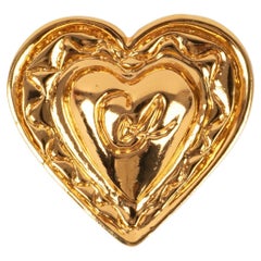 Vintage Christian Lacroix Brooch in Gilded Metal Depicting a Heart, Mid-1990s