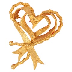 Vintage Christian Lacroix Brooch in Gold Metal Symbolizing A Heart, Mid-1990s