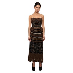 Christian Lacroix Brown Striped Knit Peplum Corset Top 
Skirt Set