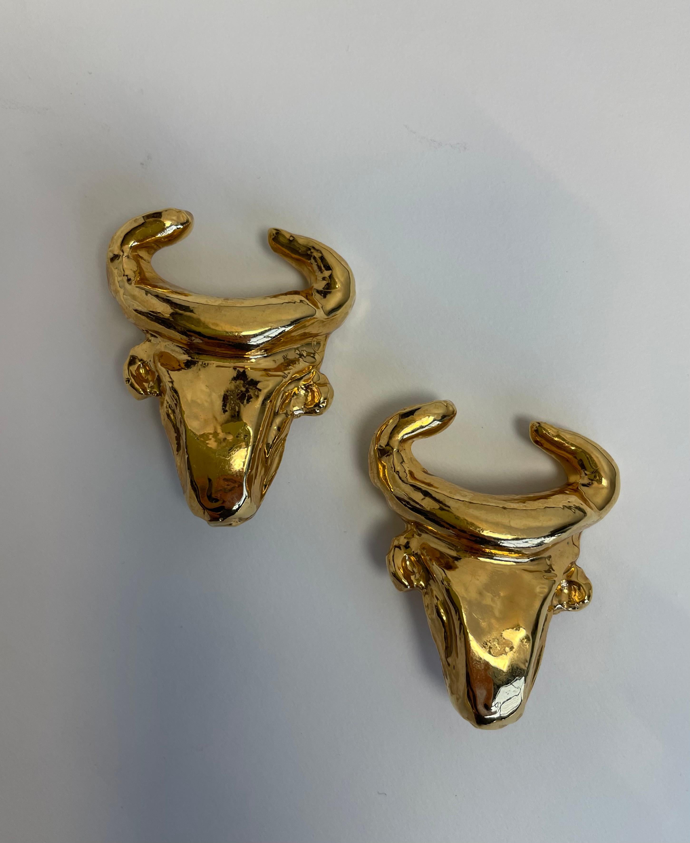 Women's or Men's Christian Lacroix Bull Head Clip-On Earrings For Sale