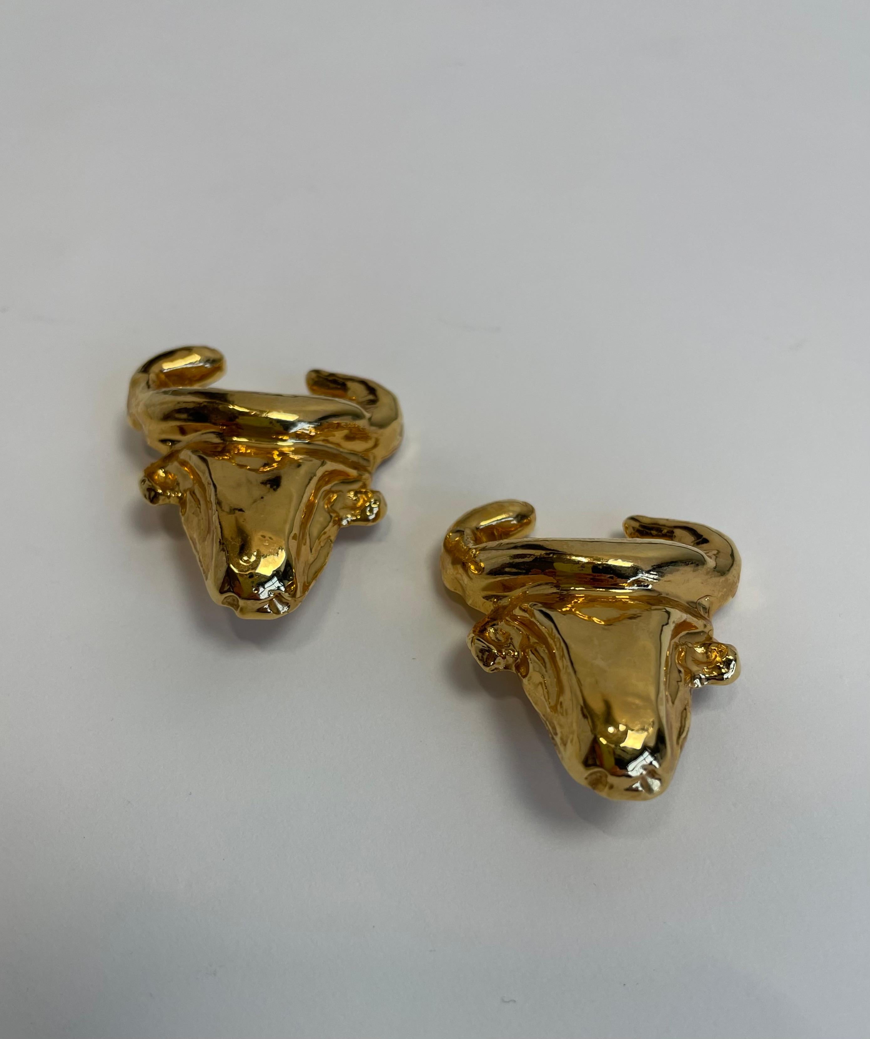 Christian Lacroix Bull Head Clip-On Earrings For Sale 1