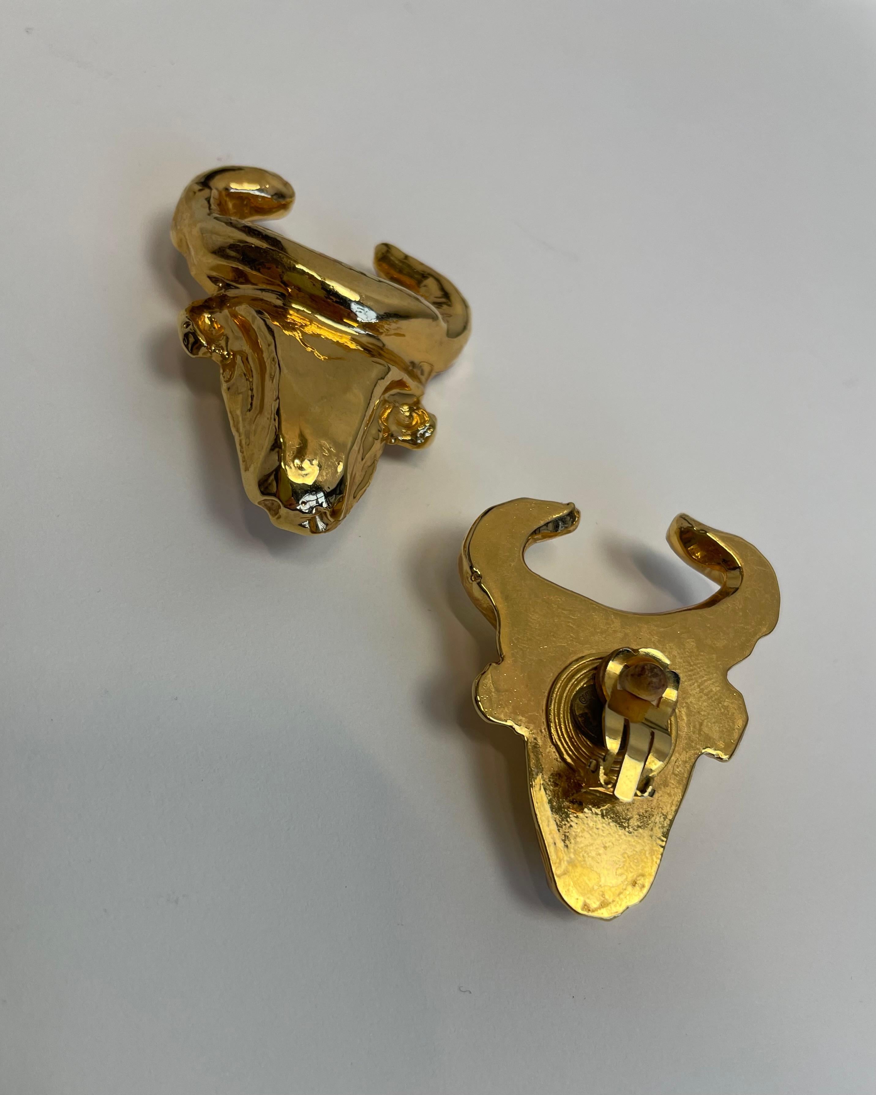 Christian Lacroix Bull Head Clip-On Earrings For Sale 3