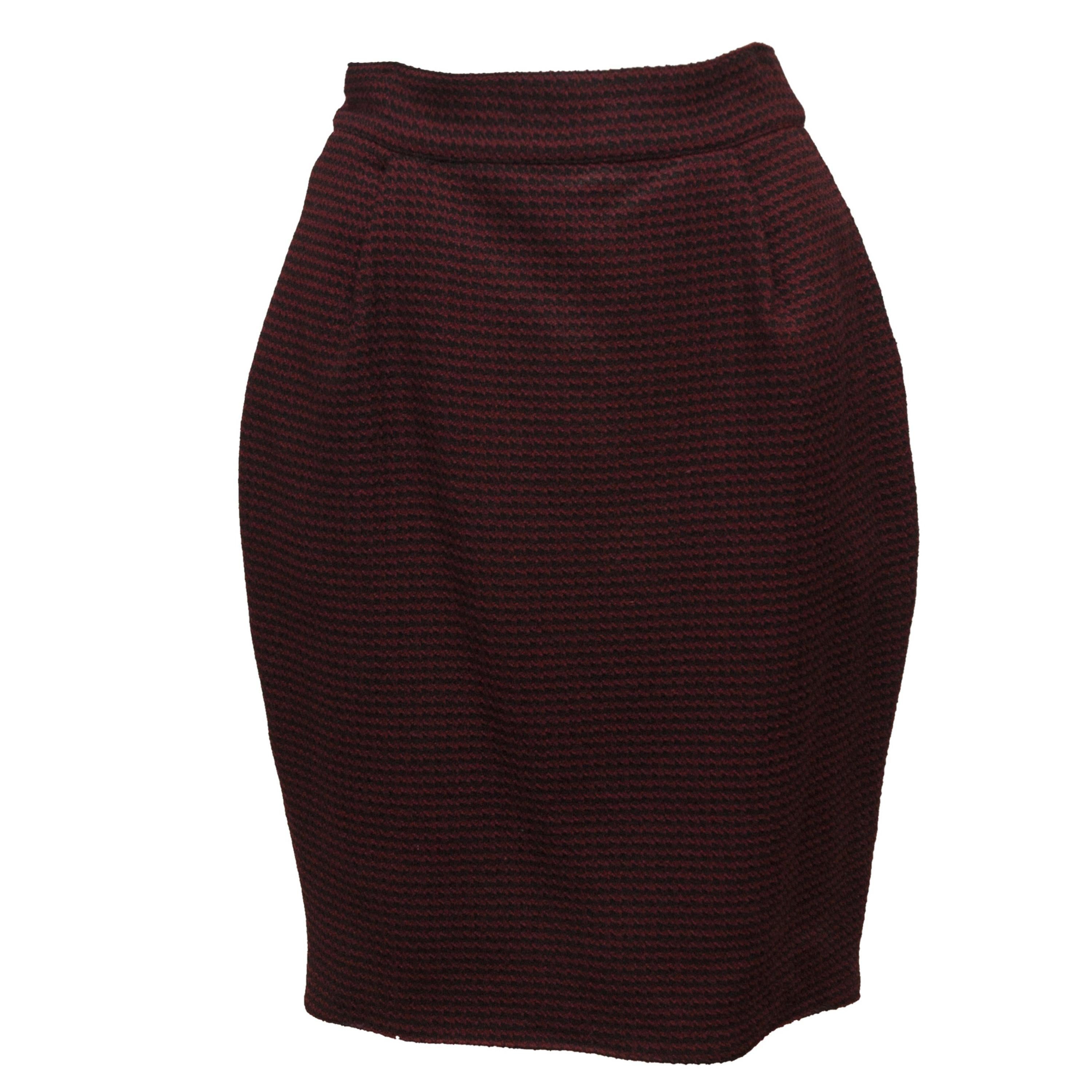 Christian Lacroix Burgundy & Black Wool Houndstooth Skirt Suit