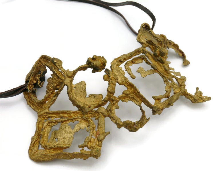 Superbe Collier Brutaliste Croix En Laiton - Bijou Vintage Fait Main - France