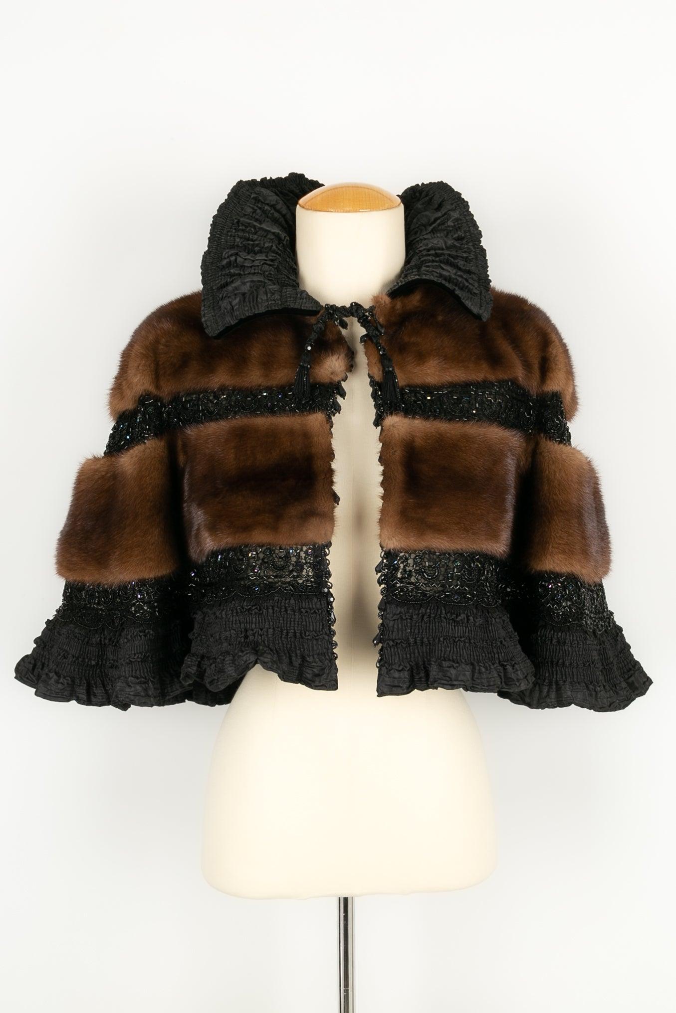 Women's Christian Lacroix Cape in Taffeta, Lace, Beads and Mink Fur, 1998/99 For Sale