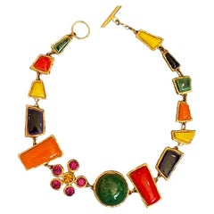 Christian Lacroix Ceramic Stone & Gold 1980s Necklace
