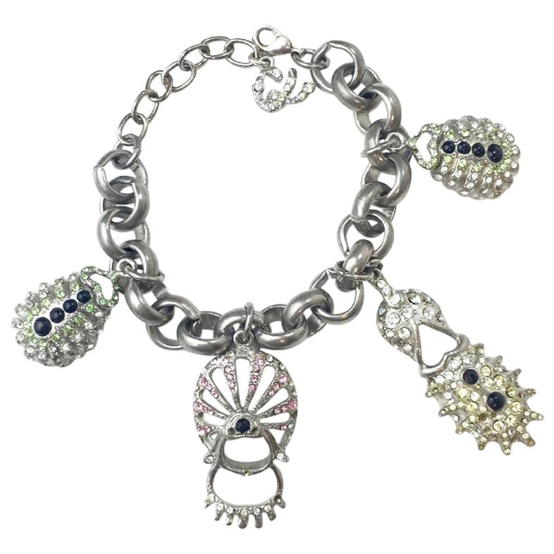 CHRISTIAN LACROIX Chain Bracelet in Silver Metal with Charms For Sale