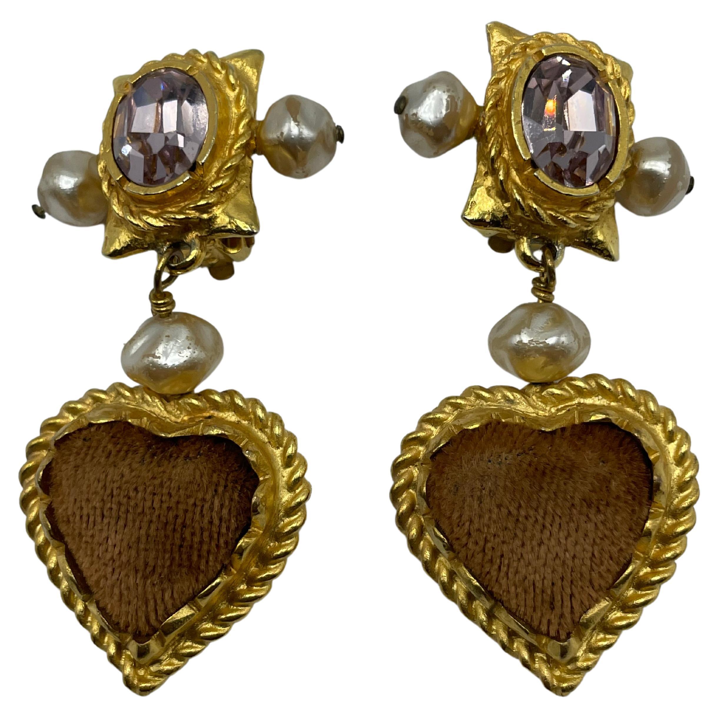 Christian Lacroix Clip-On Gold Toned Pearl And Velvet Earrings. For ...